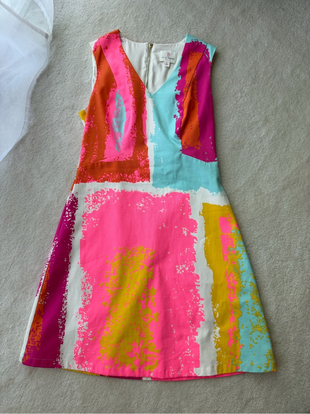 Julie Brown Bright Abstract Print Sleeveless Dress - Pink & Aqua